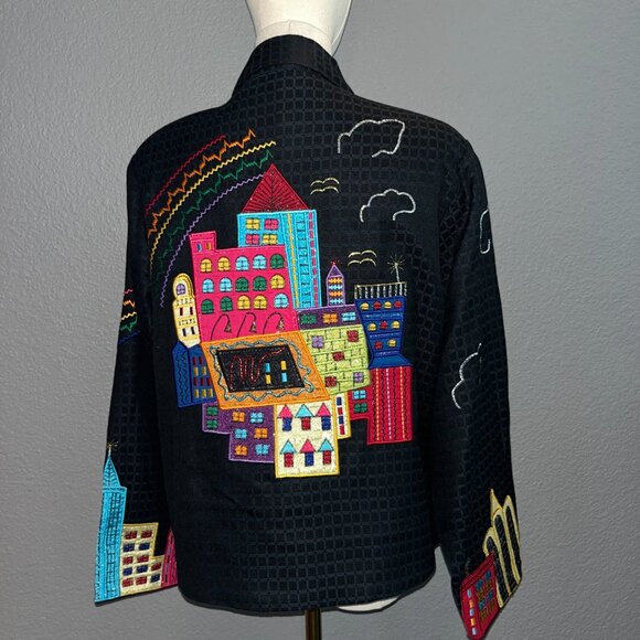 80's PUSHPA ART TO WEAR NEW YORK CITY SCENE APPLIQUED EMBROIDERED JACKET -M - Picture 5 of 9